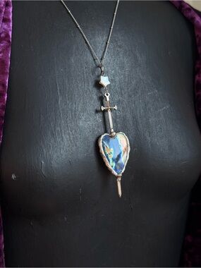 Labradorite heart sword crystal necklace pendant gothic jewelry for tranformatio